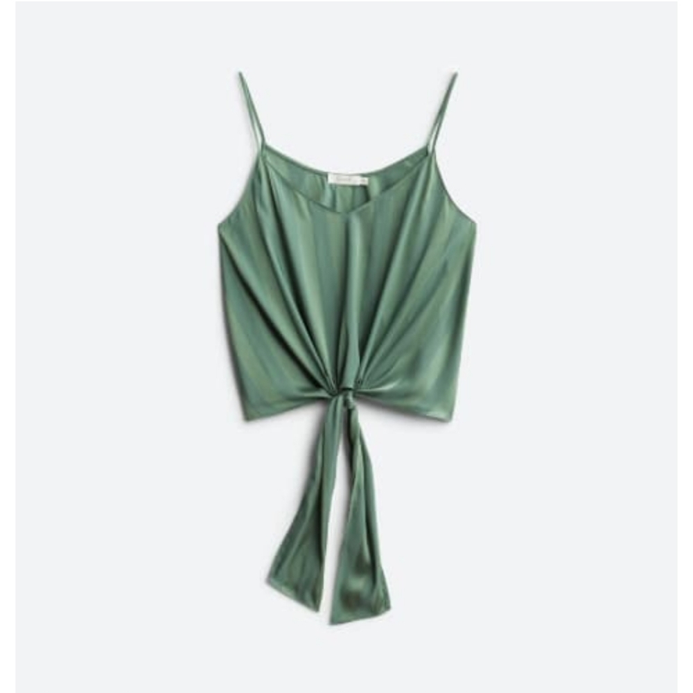 Parina Tie Front Satin Crop Blouse